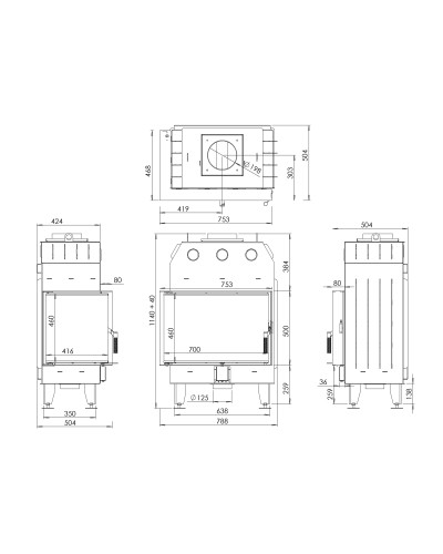 Камінна топка BOKAR 75x50x47 кутова