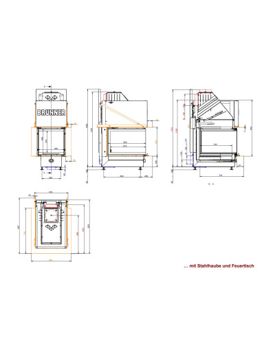 Камінна топка Brunner Panorama BKH 5.0 45-65-45-65 трьохстороння з гільйотиною