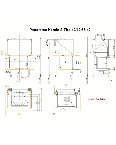 Камінна топка Brunner Panorama-kamin s-fire 42/42/66/42 трьохстороння з гільйотиною