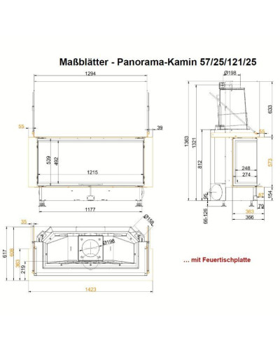 Камінна топка Brunner Panorama-kamin 57/25/121/25 трьохстороння з гільйотиною