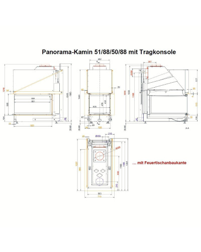 Камінна топка Brunner Panorama-kamin 51/88/50/88 трьохстороння з гільйотиною