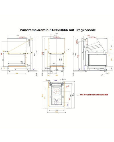 Камінна топка Brunner Panorama-kamin 51/66/50/66 трьохстороння з гільйотиною