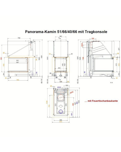 Камінна топка Brunner Panorama-kamin 51/66/40/66  трьохстороння з гільйотиною