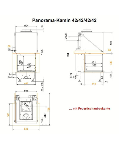 Камінна топка Brunner Panorama-kamin 42/42/42/42 трьохстороння з гільйотиною