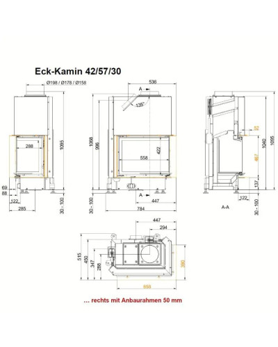 Камінна топка Brunner Eck-Kamin 42/57/30 кутова з гільйотиною
