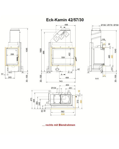 Камінна топка Brunner Eck-Kamin 42/57/30 кутова
