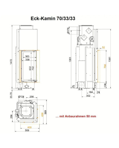 Камінна топка Brunner Eck-Kamin 70/33/33 кутова з гільйотиною