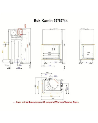 Камінна топка Brunner Eck-Kamin 57/67/44 кутова з гільйотиною