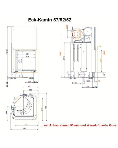 Камінна топка Brunner Eck-Kamin 57/52/52 кутова