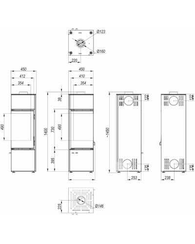 Стальна піч Defro Home QUADROOM LONG коричнева