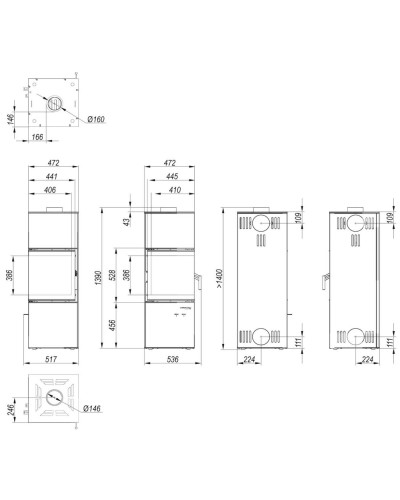 Стальна піч Defro Home QUADROOM чорна