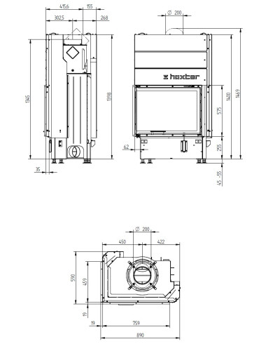 Камінна топка Hoxter ECKA 76/45/57H кутова з гілятиною