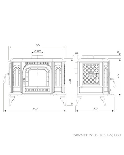 Чавунна піч-камін KAWMET P7 LB ECO (10,5 кВт)
