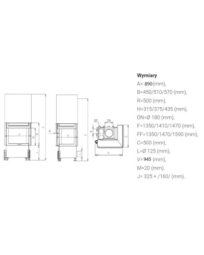 Камінна топка Kobok Chopok 890 R90-S/500 VD кутова гільйотина