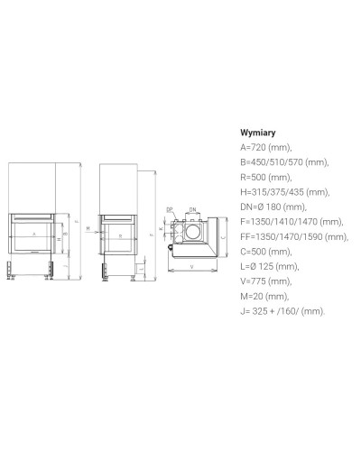 Камінна топка Kobok Chopok 780 R90-S/500 VD кутова гільйотина