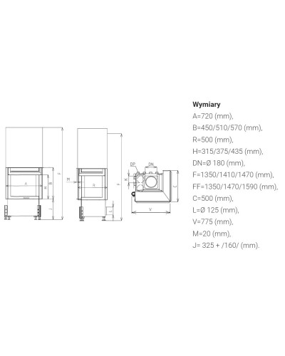 Камінна топка Kobok Chopok 720 R90-S/500 VD кутова гільйотина
