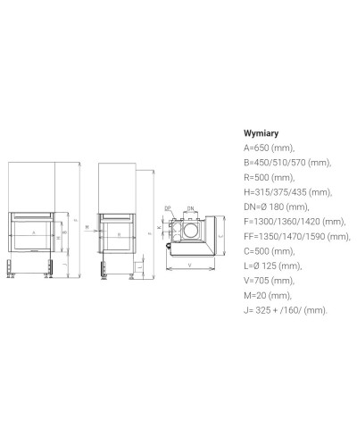 Камінна топка Kobok Chopok 650 R90-S/500 VD кутова гільйотина