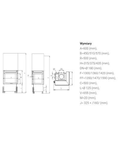 Камінна топка Kobok Chopok 600 R90-S/500 VD кутова гільйотина