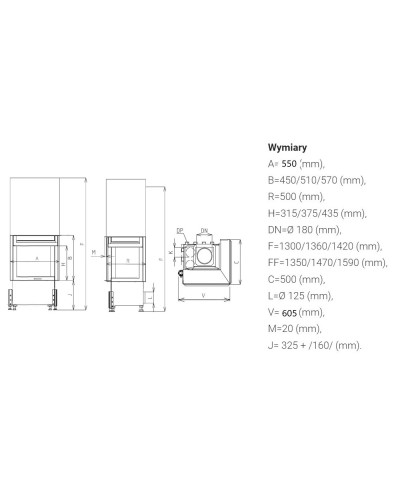 Камінна топка Kobok Chopok 550 R90-S/500 VD кутова гільйотина