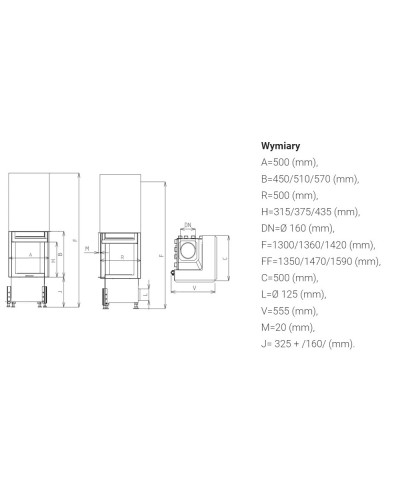 Камінна топка Kobok Chopok 500 R90-S/500 VD кутова гільйотина
