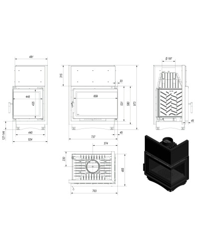 Камінна топка Kratki ZUZIA BS/DECO 15 кутова