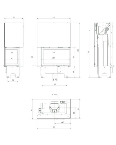 Камінна топка Kratki VN 810/410 кутова BS гільйотина