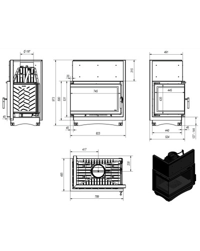 Камінна топка Kratki OLIWIA BS/DECO 18 кутова
