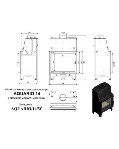 Камінна топка Kratki AQUARIO/A14 GLASS з водяним контуром