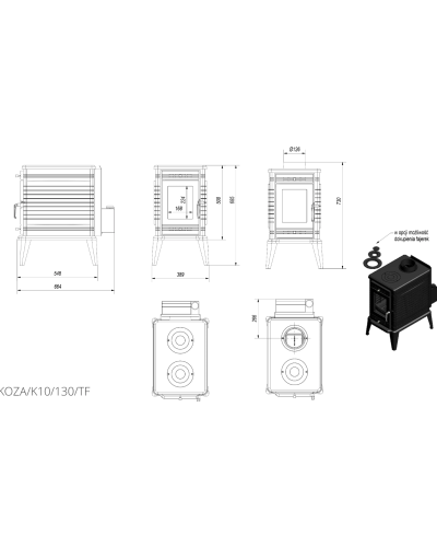 Чавунна піч-камін Kratki KOZA K10 TURBOFAN