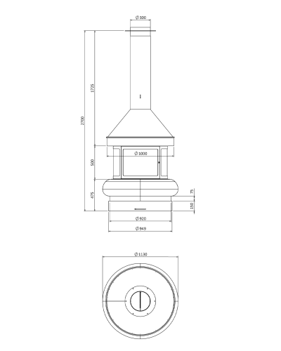 Дизайнерський камін Traforart Zeus центральний