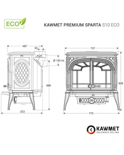 Чавунна піч-камін KAWMET Premium SPARTA S10 ECO (13,9 кВт)