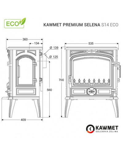 Чавунна піч-камін KAWMET Premium SELENA S14 ECO (6,5 кВт)