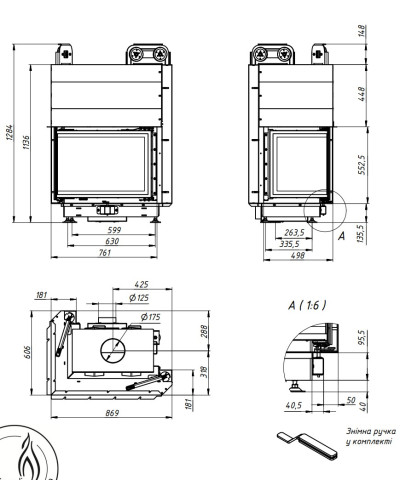 Камінна топка Gavryliv&Sons 73x47x54 кутова гільйотина