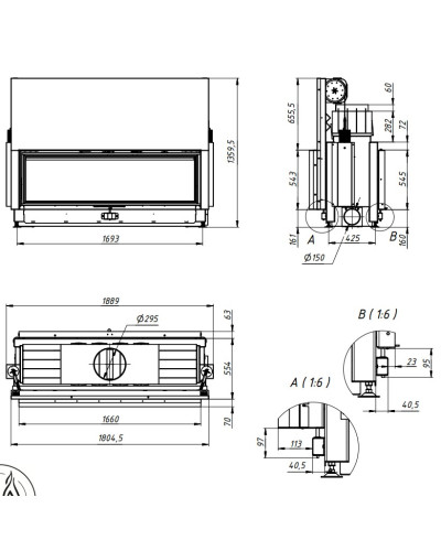 Камінна топка Gavryliv&Sons 166x54 тунельна гільйотина