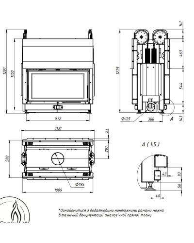 Камінна топка Gavryliv&Sons 95x52 тунельна подвійна гільйотина