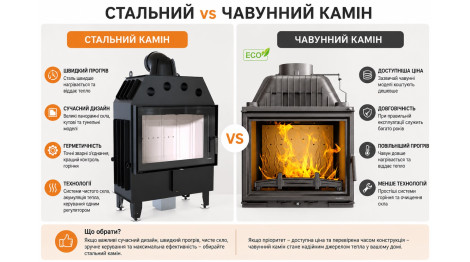 Яка камінна топка краща — стальна чи чавунна?